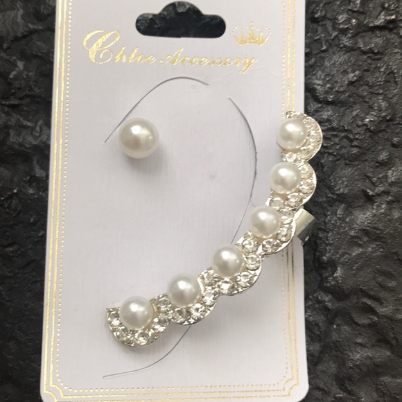 Chloe Accessory Jewelry - EAR CUFF w PEARLS & RHINESTONES & PEARL STUD